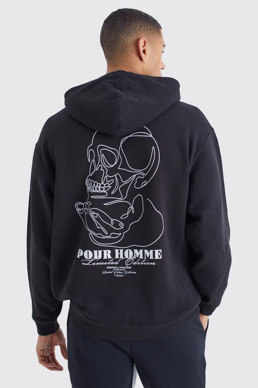 Black Oversized Skull Stencil Graphic Hoodie image number 1