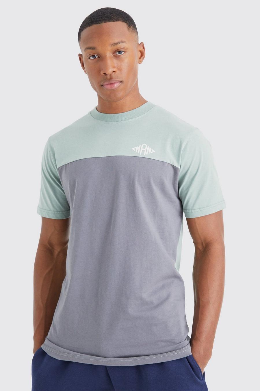 Camiseta MAN ajustada con rombos y colores en bloque, Charcoal