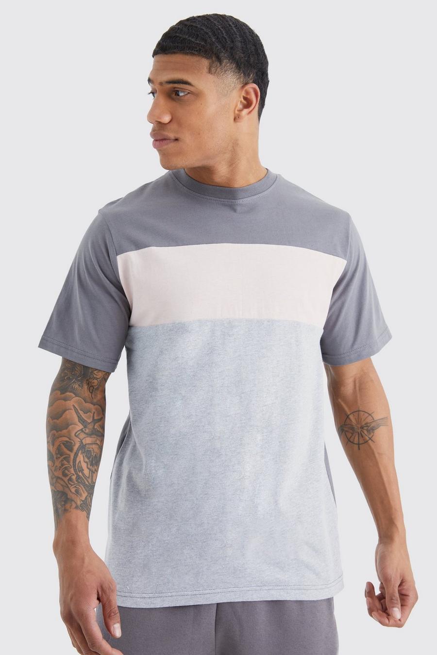 T-shirt a blocchi di colore, Charcoal image number 1