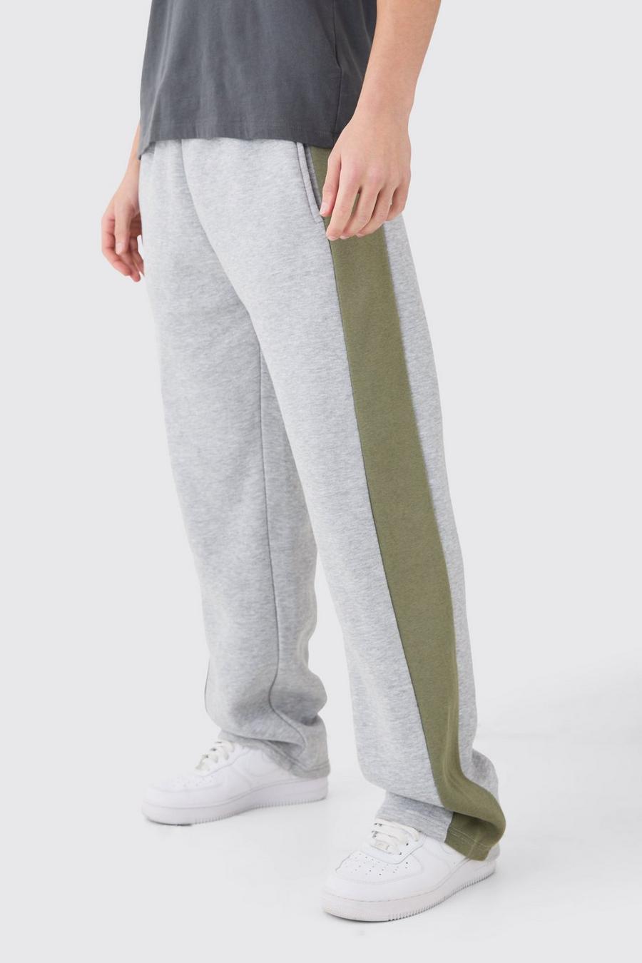 Grey marl Relaxed Fit Colour Block Joggers image number 1