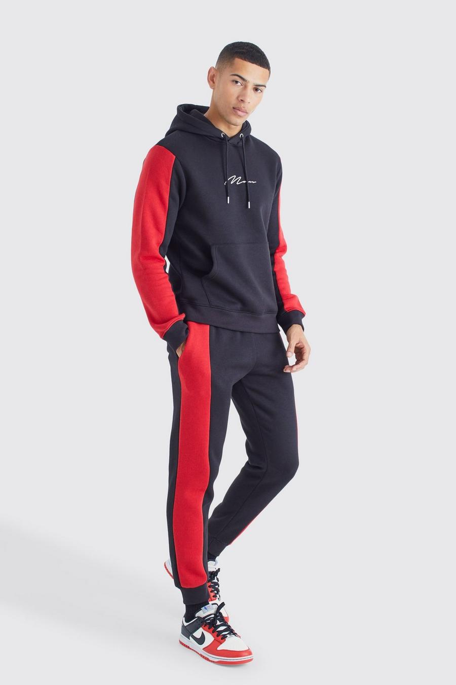 Slim-Fit Man Signature Colorblock Trainingsanzug, Black image number 1