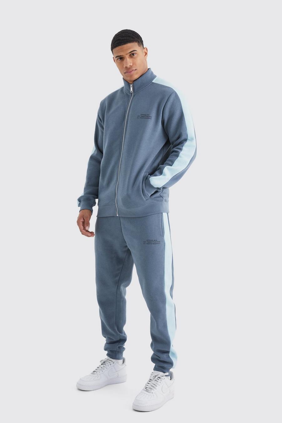 Slim-Fit Man Trainingsanzug mit Trichterkragen und Reißverschluss, Slate blue image number 1