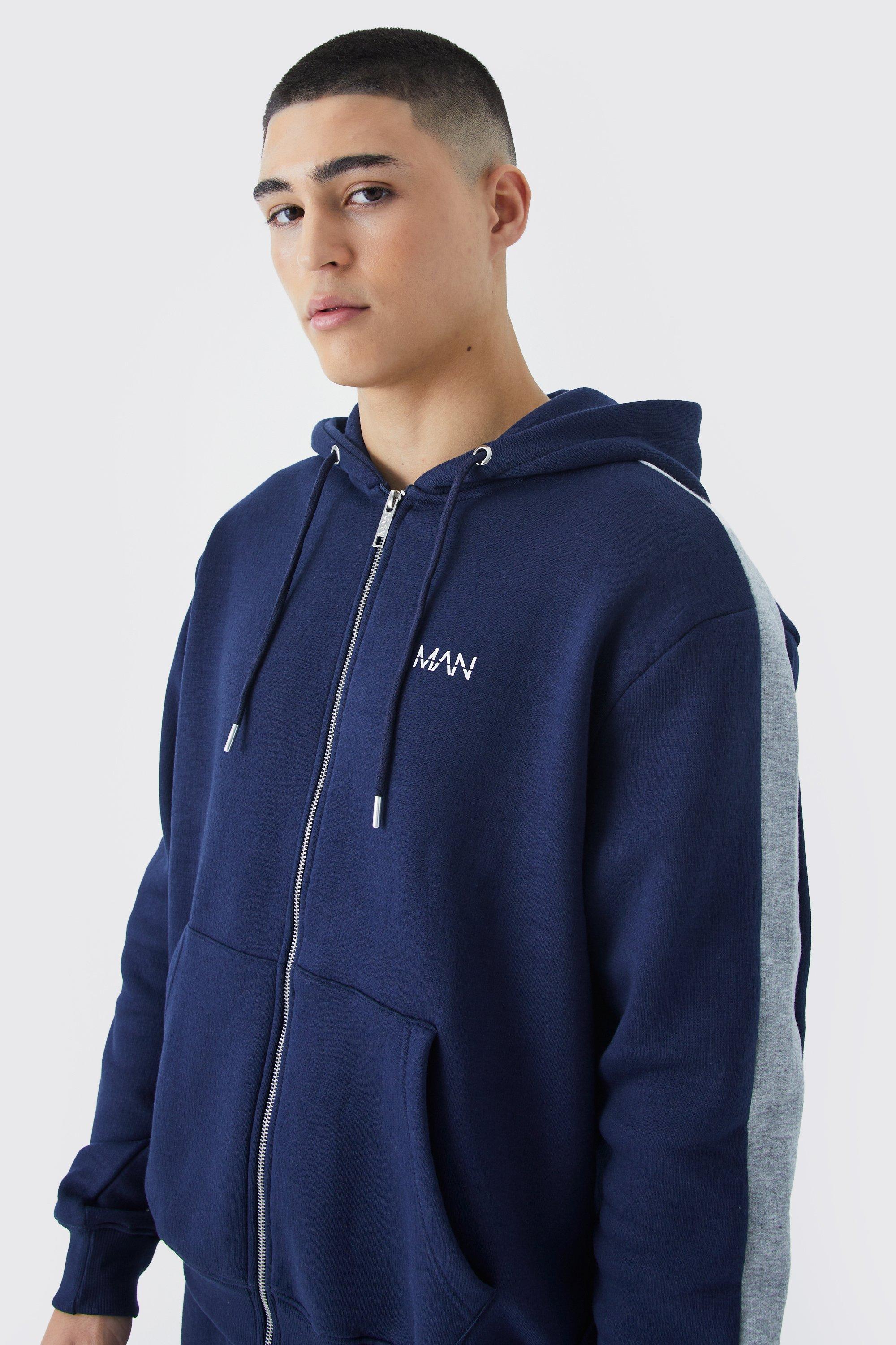 Navy zip cheap through hoodie