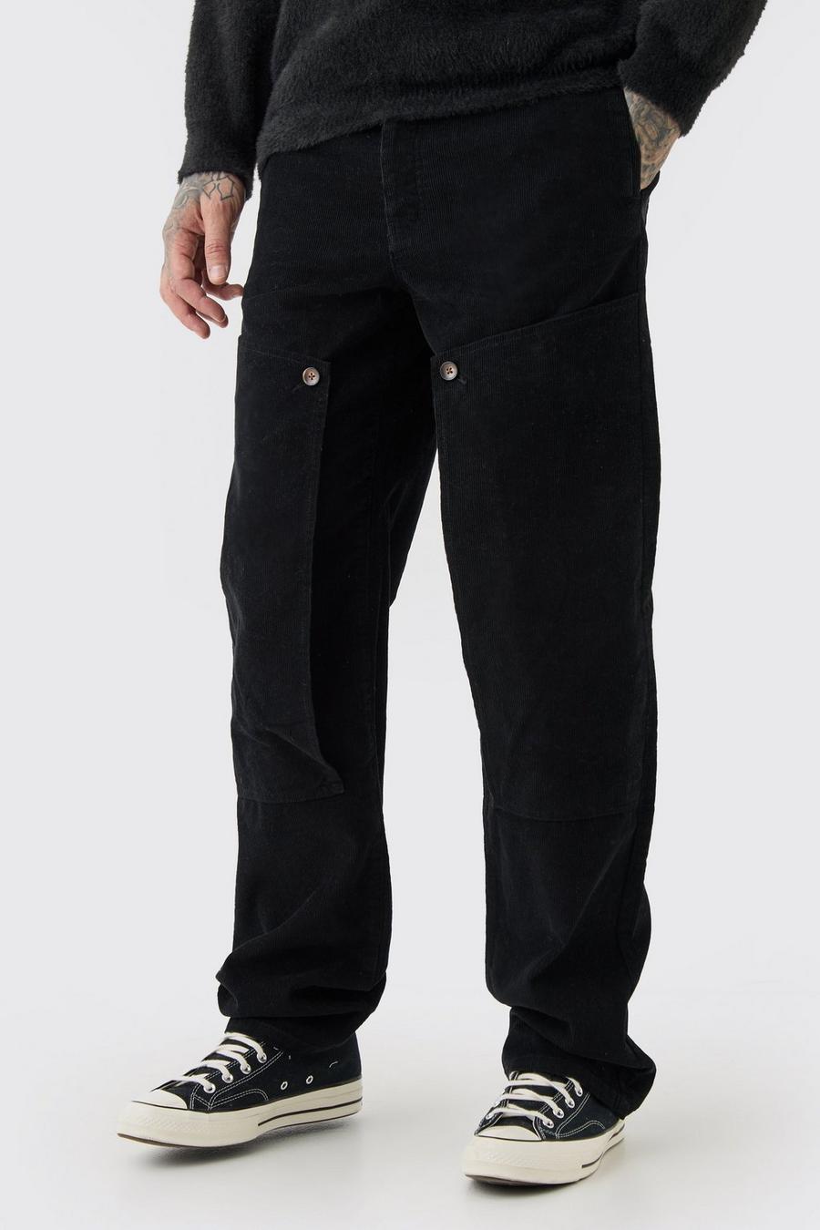 Pantalón Tall estilo carpintero holgado de pana con cintura fija, Black image number 1