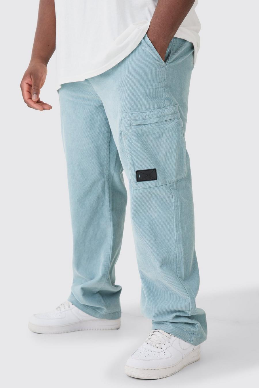 Pantalón Plus cargo recto de pana con cintura fija, Grey image number 1