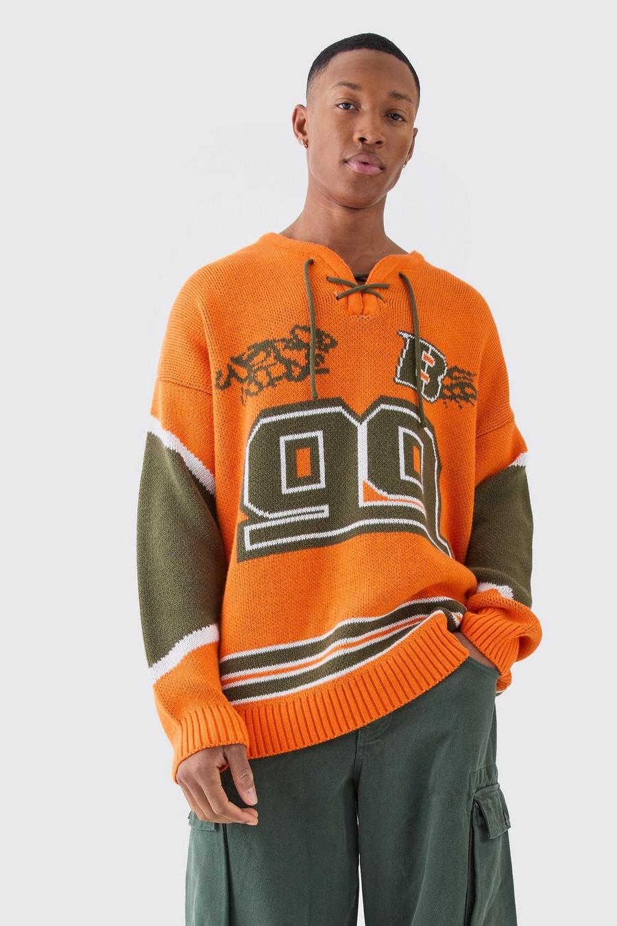 Geschnürter Oversize Hockey-Pullover, Orange image number 1