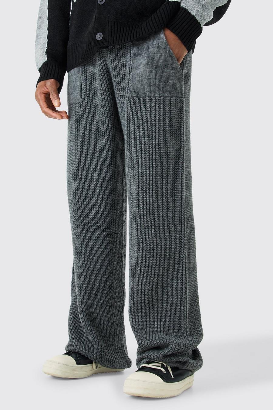 Charcoal Relaxed Fit Ribbed Knitted Joggers image number 1