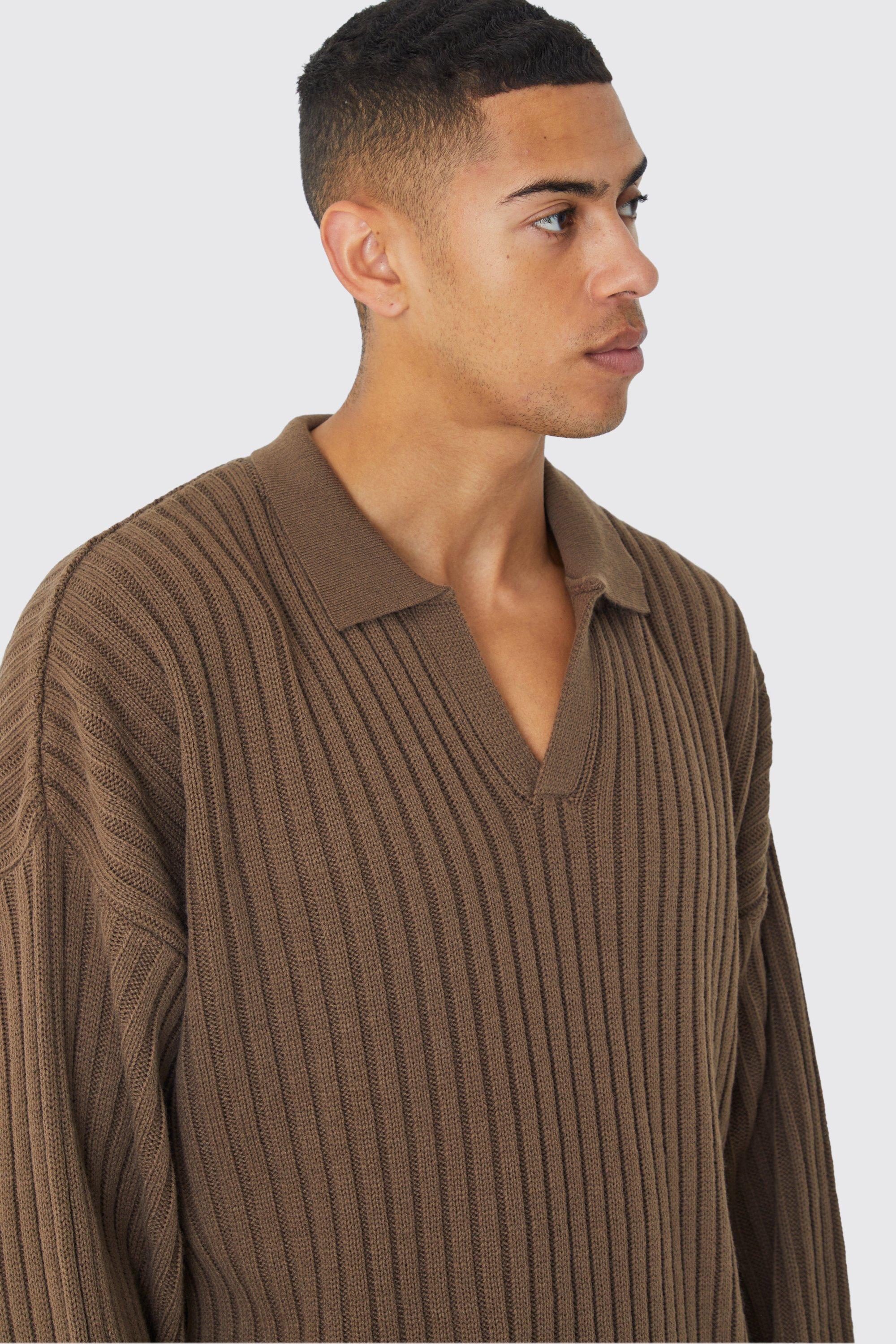 Oversized Chunky Ribbed V Neck Polo | boohoo USA Oversized Chunky Ribbed V Neck Polo | boohoo USA