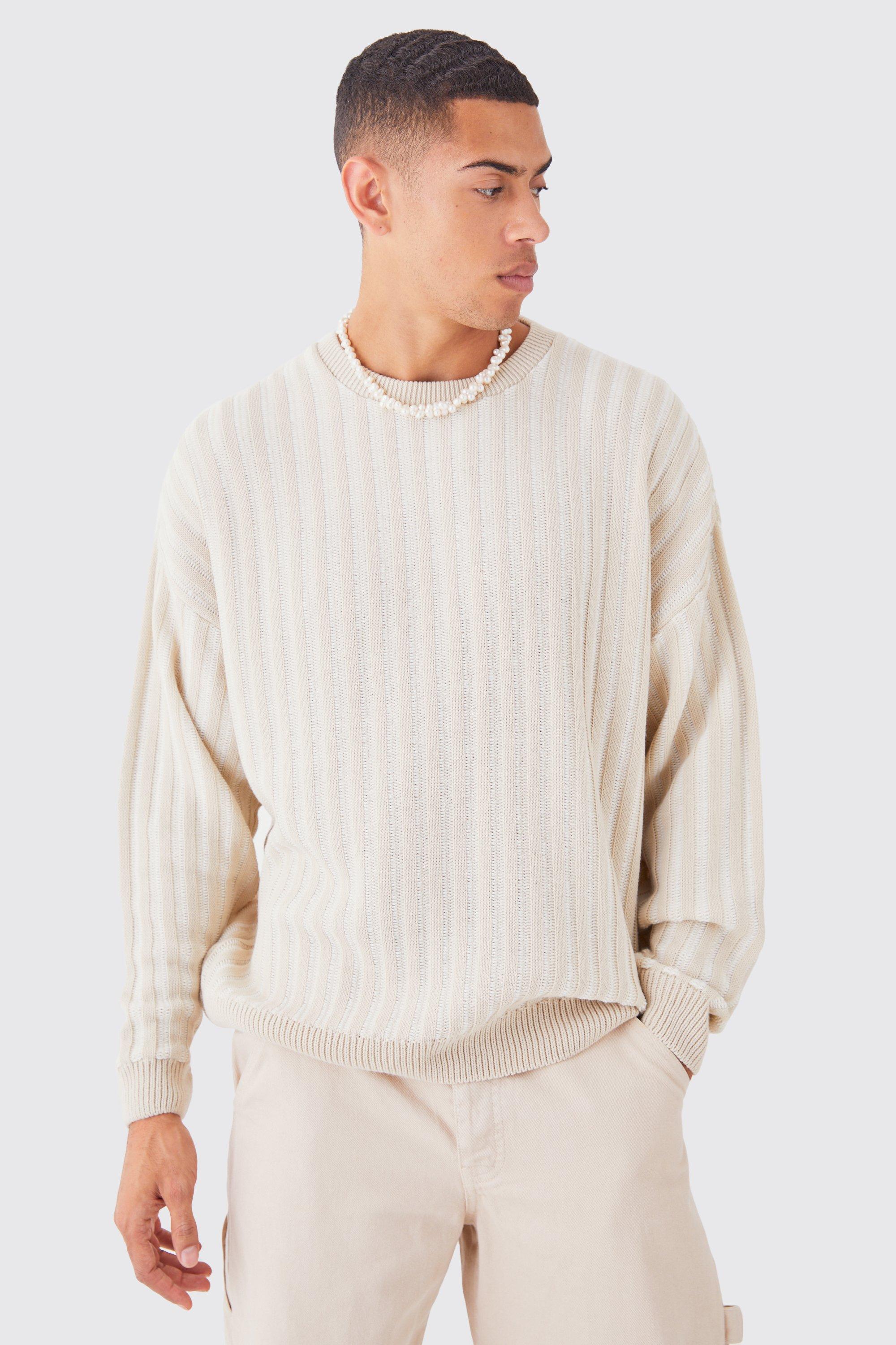 Zweifarbiger gerippter Oversize Rundhals-Pullover | boohoo DE