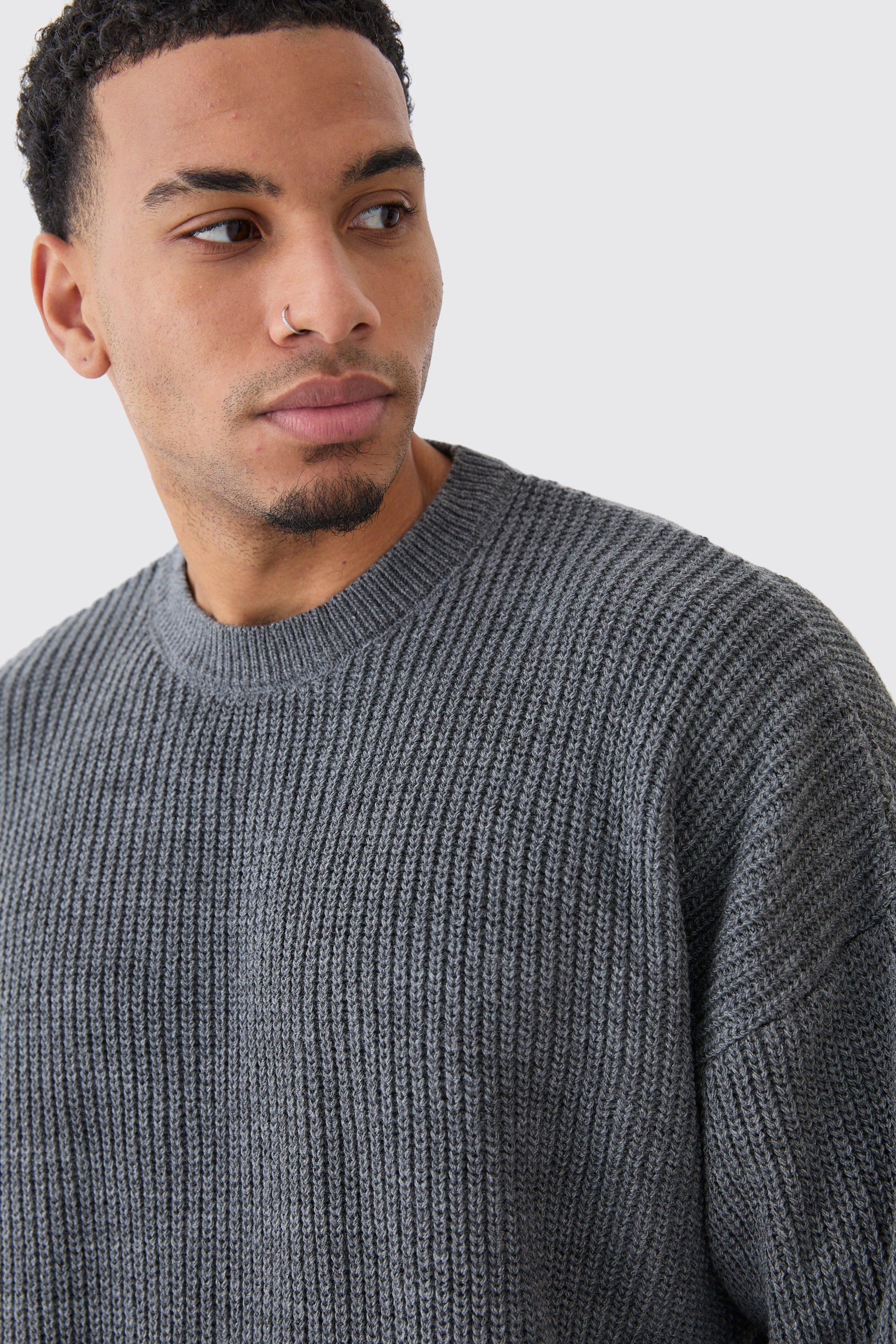 Boxy Crew Neck Ribbed Knitted Jumper boohoo