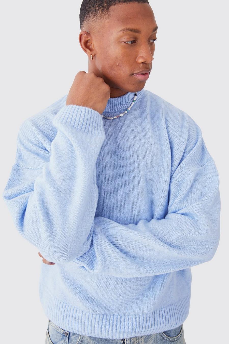 Maglione squadrato in maglia spazzolata con girocollo esteso, Pale blue