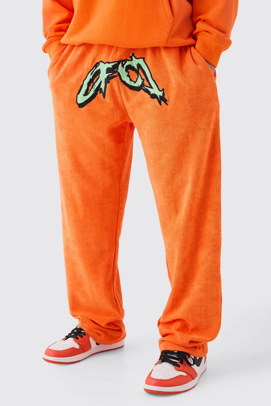 Pantalón deportivo holgado de felpa Ofcl, Orange image number 1