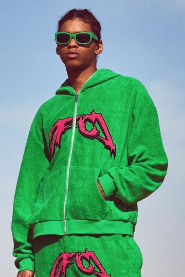 Oversized Boxy Ofcl Towelling Hoodie green