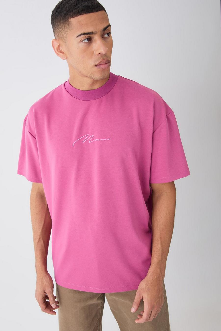 Pink Oversized Super Dik Geborduurd Premium T-Shirt image number 1