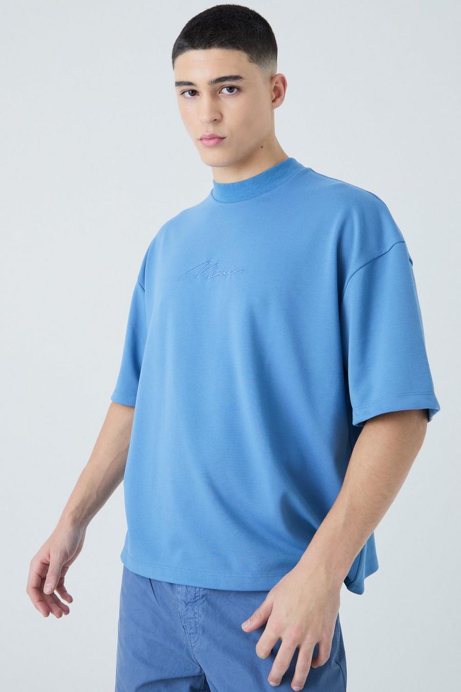 T-shirt squadrata oversize Premium super pesante con ricami, Slate blue image number 1