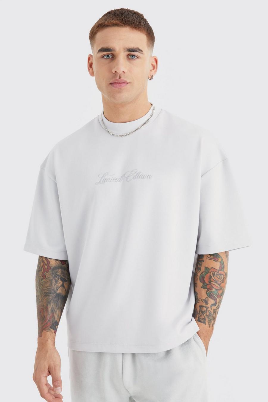 Kastiges Oversize Premium T-Shirt mit Stickerei, Light grey