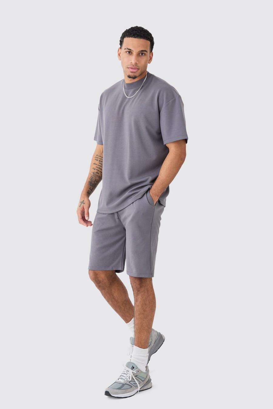Charcoal Premium Oversize t-shirt och shorts i supertjockt tyg