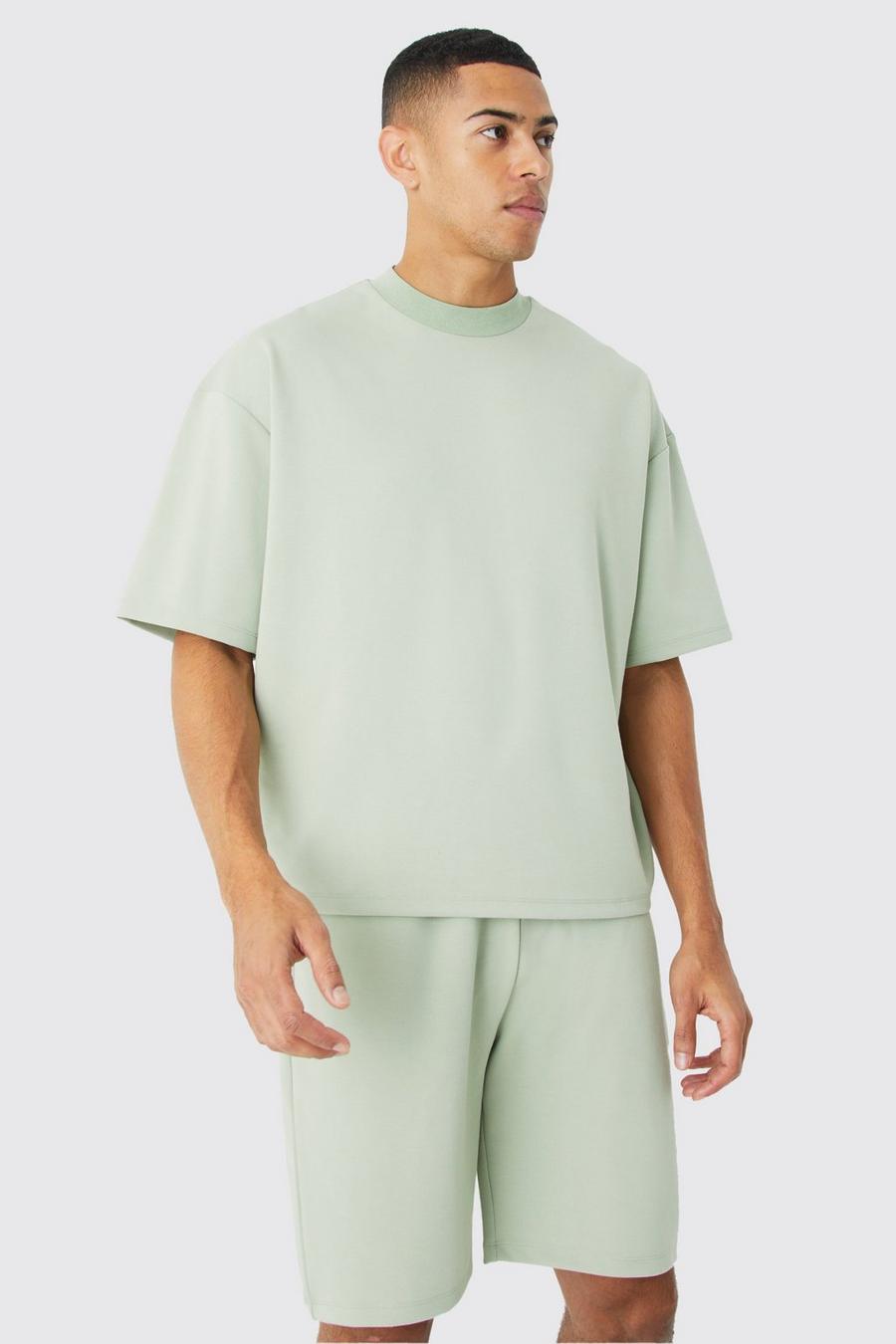 T-shirt squadrata oversize Premium super pesante &amp; pantaloncini, Sage image number 1