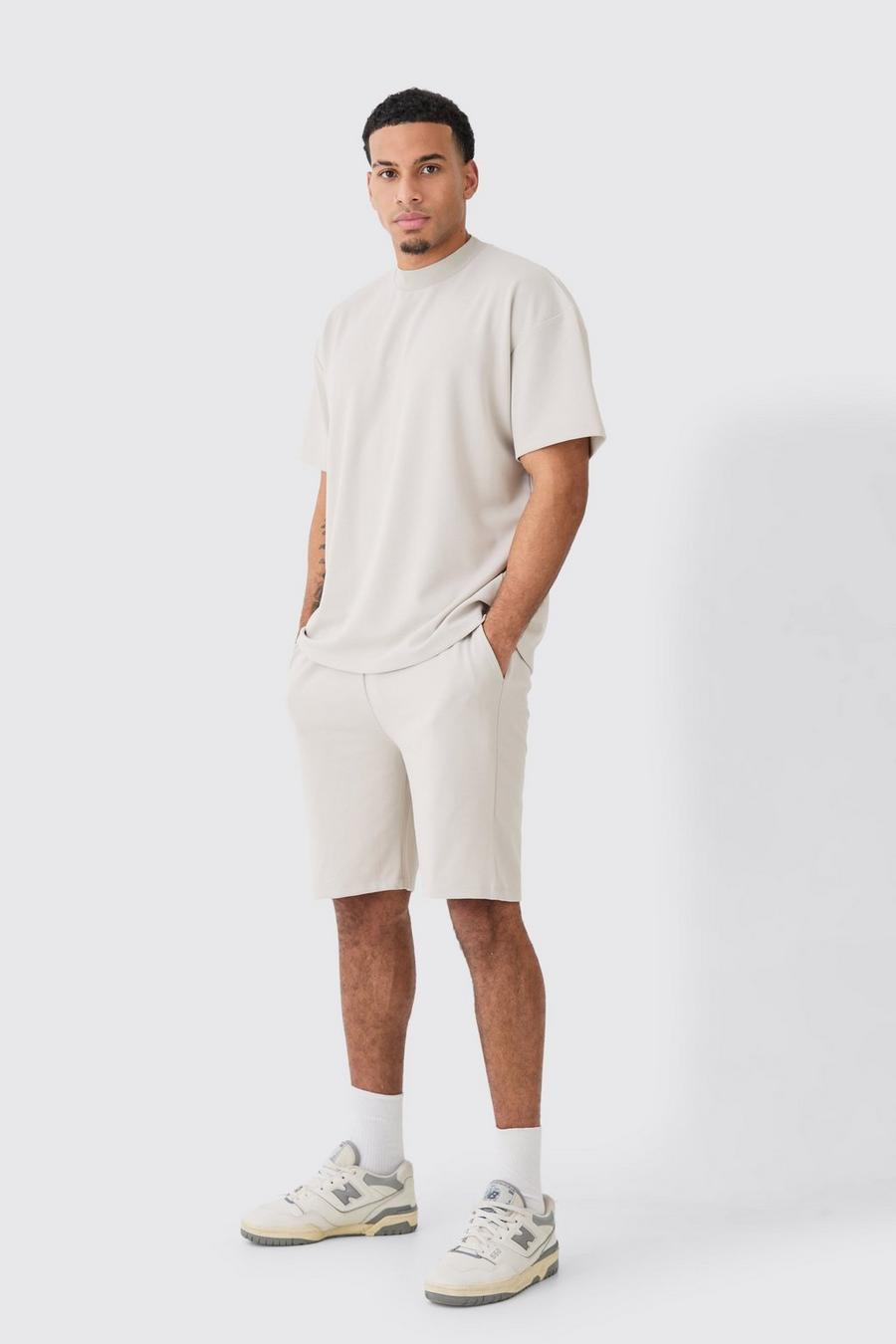 Sand Premium Oversize t-shirt och shorts i supertjockt tyg image number 1