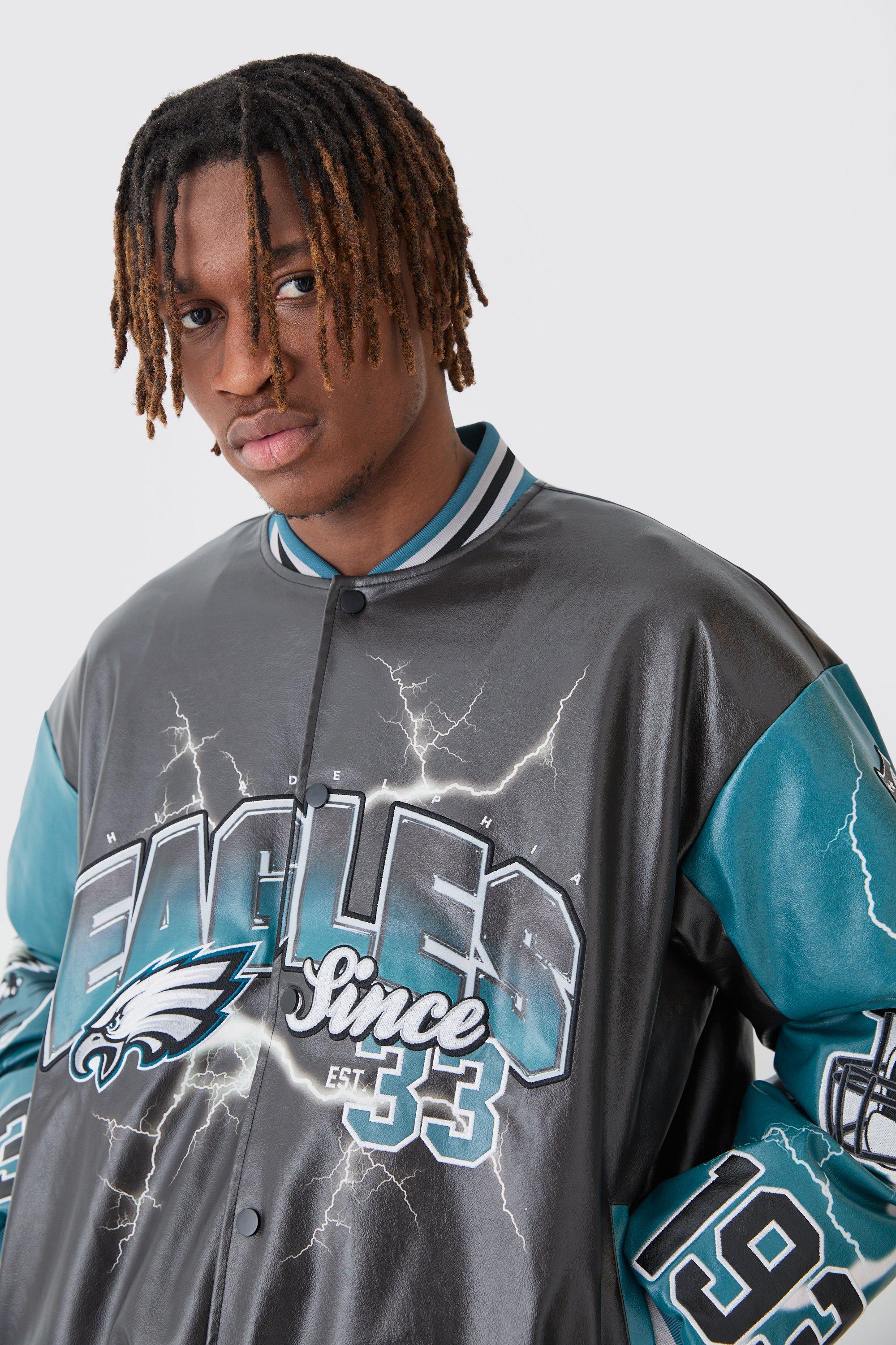 Nfl Eagles Oversized Varsity Pu Applique Jacket | boohoo