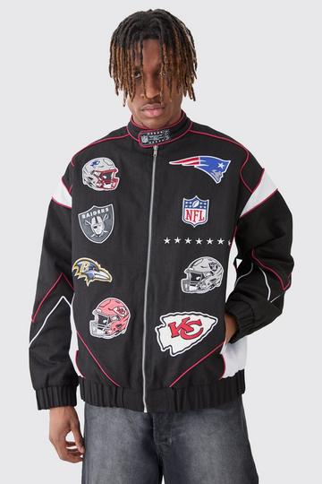 Nfl Oversized Moto Pu Jacket With Applique Badges black