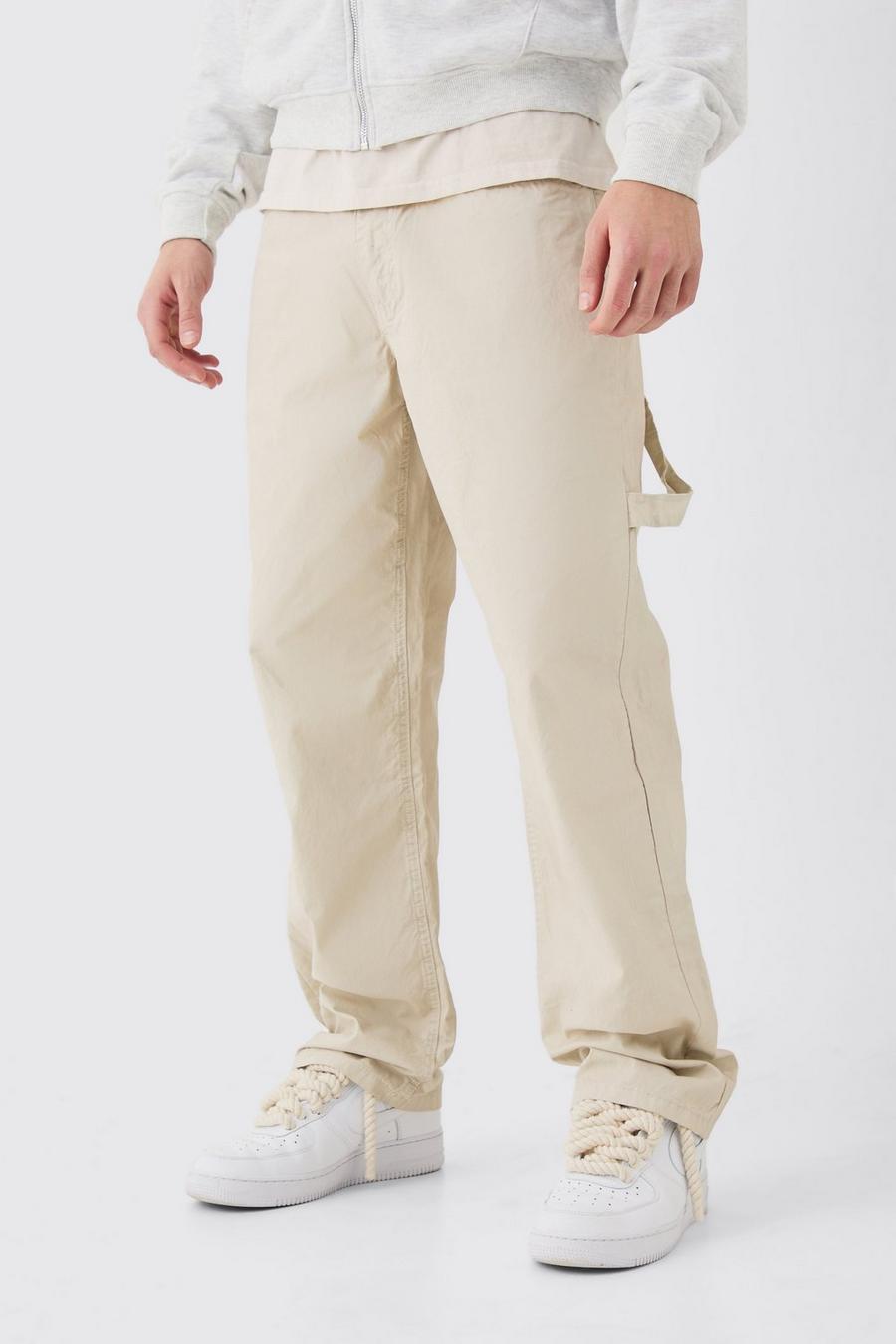 Pantalón holgado estilo carpintero desteñido con cintura fija, Ecru image number 1