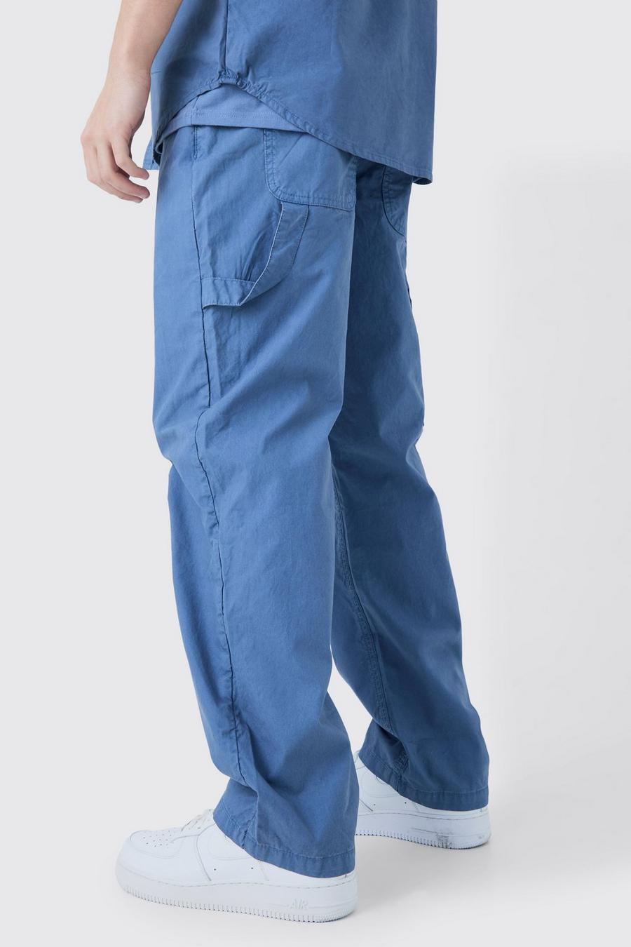 Slate blue Fixed Waist Washed Relaxed Fit Carpenter Trouser