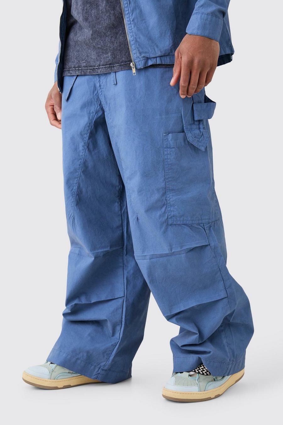Slate blue Fixed Waist Overdye Carpenter Parachute Trousers image number 1
