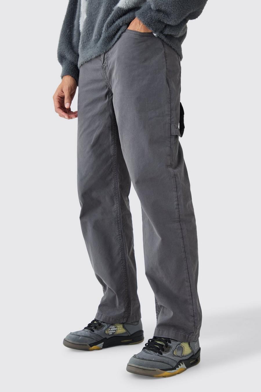 Charcoal Fixed Waist Washed Relaxed Fit Carpenter Pants