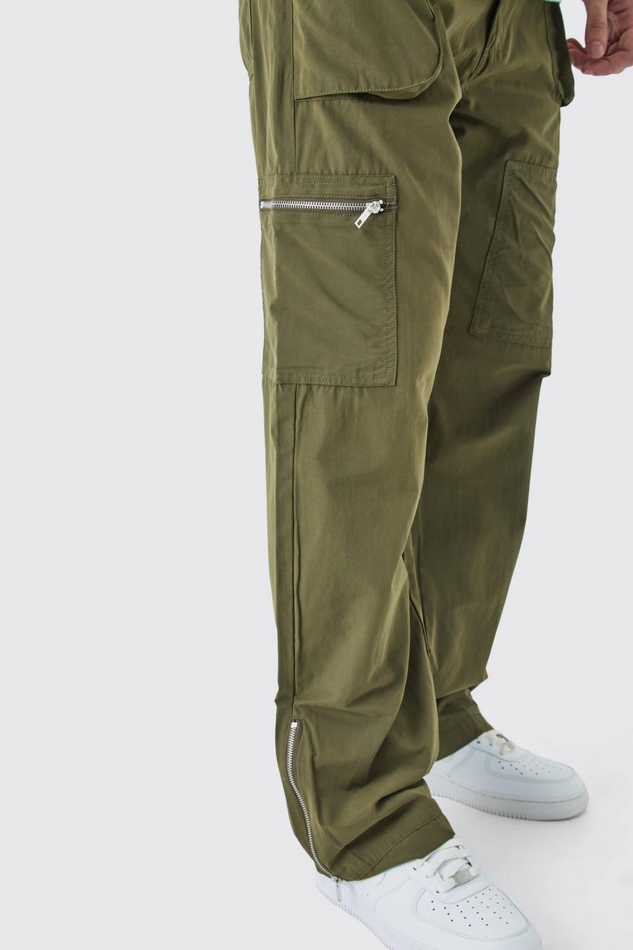 Green Tall Fixed Waist Relaxed Peached Cargo Trouser image number 1