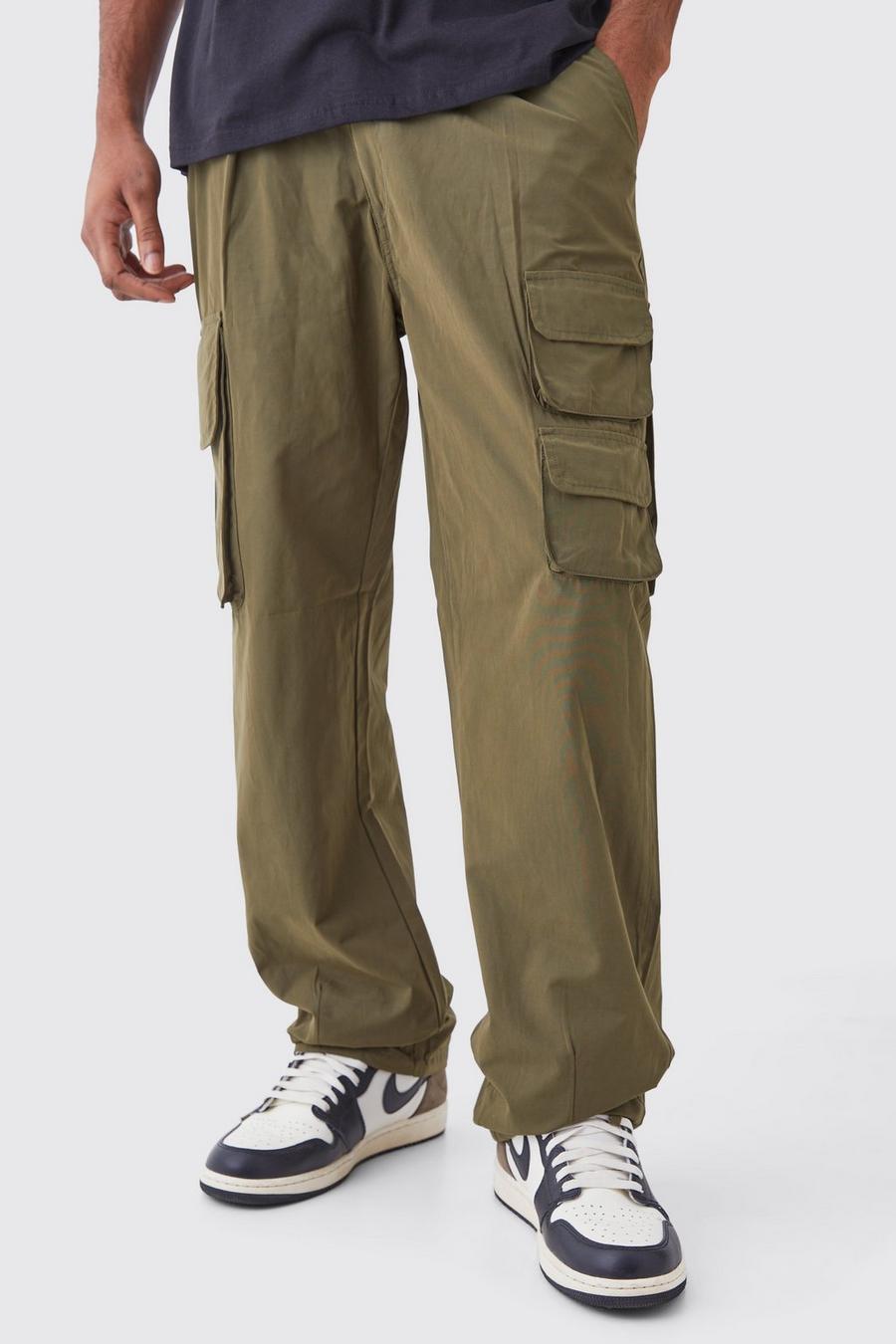 Khaki Tall Fixed Waist Relaxed Peached Pleat Cargo Trouser image number 1