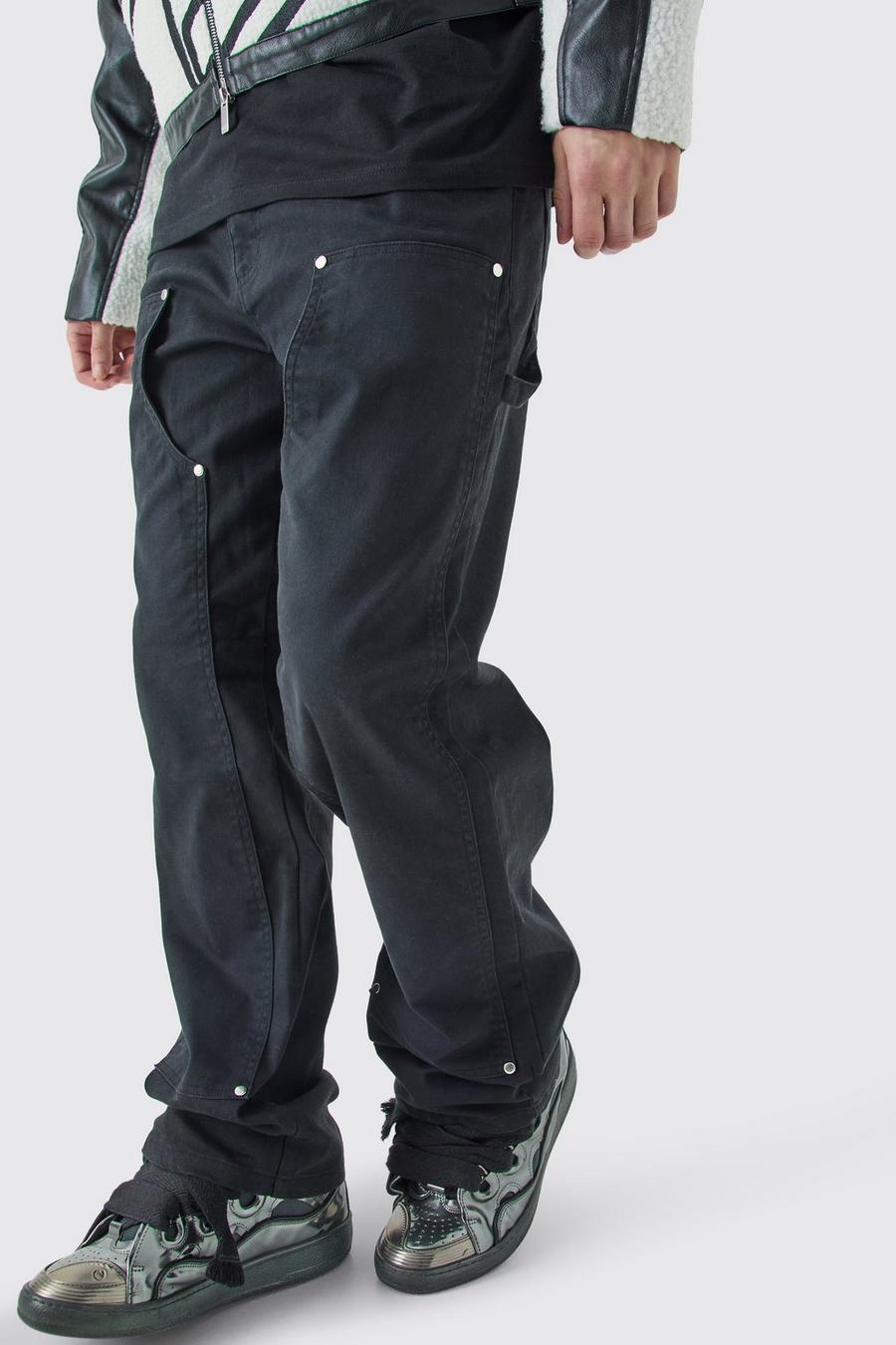 Pantalón Tall estilo carpintero de sarga holgado con cintura fija, Black