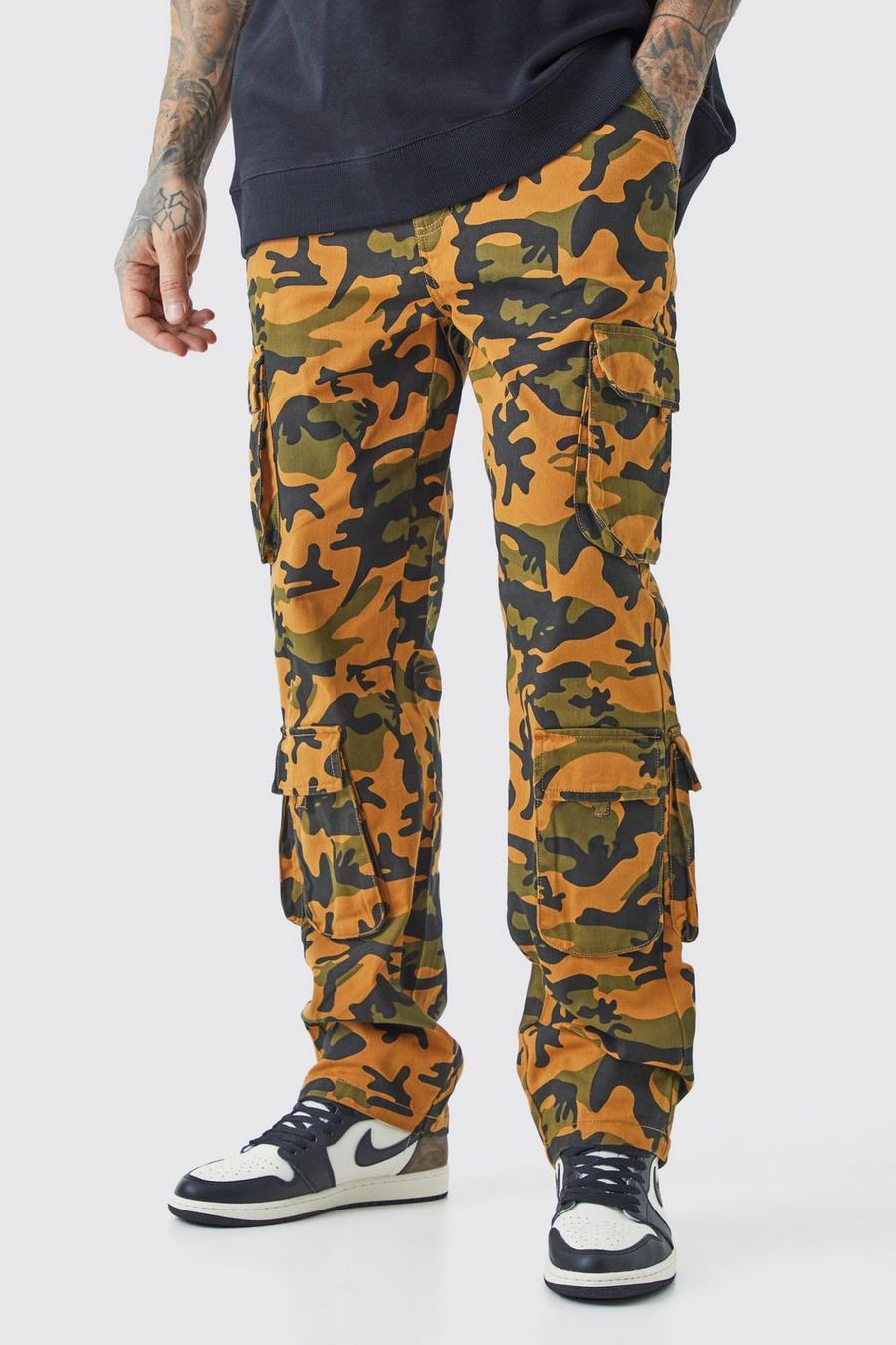 Pantaloni Cargo Tall a gamba ampia in twill in fantasia militare con vita fissa, Multi image number 1
