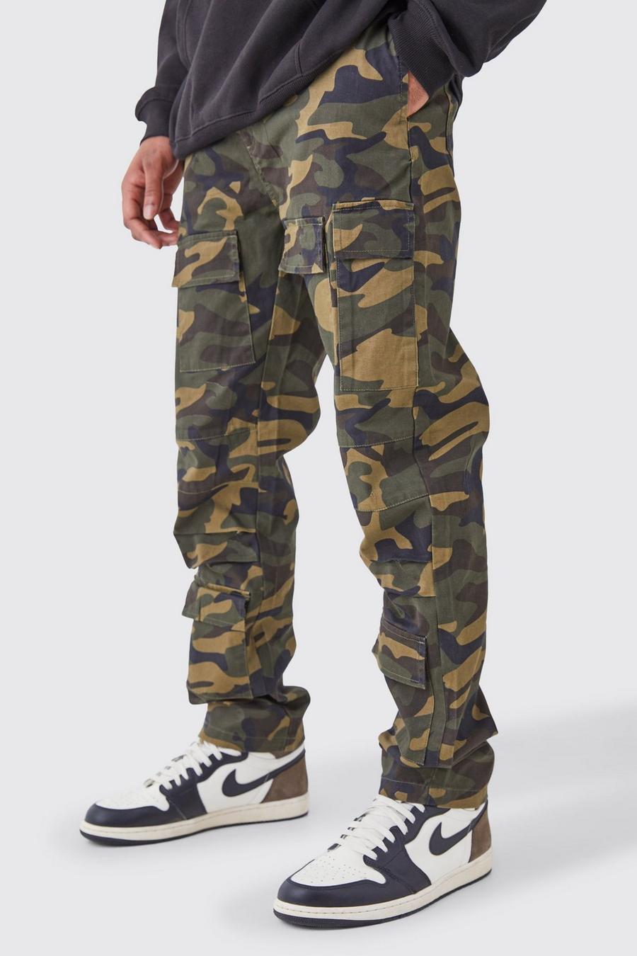 Tall - Pantalon cargo droit à taille fixe et imprimé camouflage, Multi image number 1
