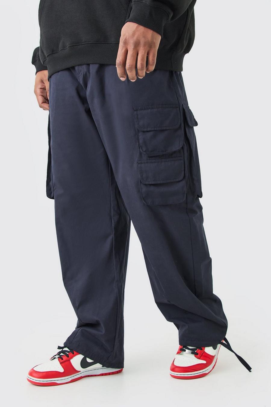 Pantalón Plus cargo plisado aterciopelado holgado con cintura fija, Black image number 1
