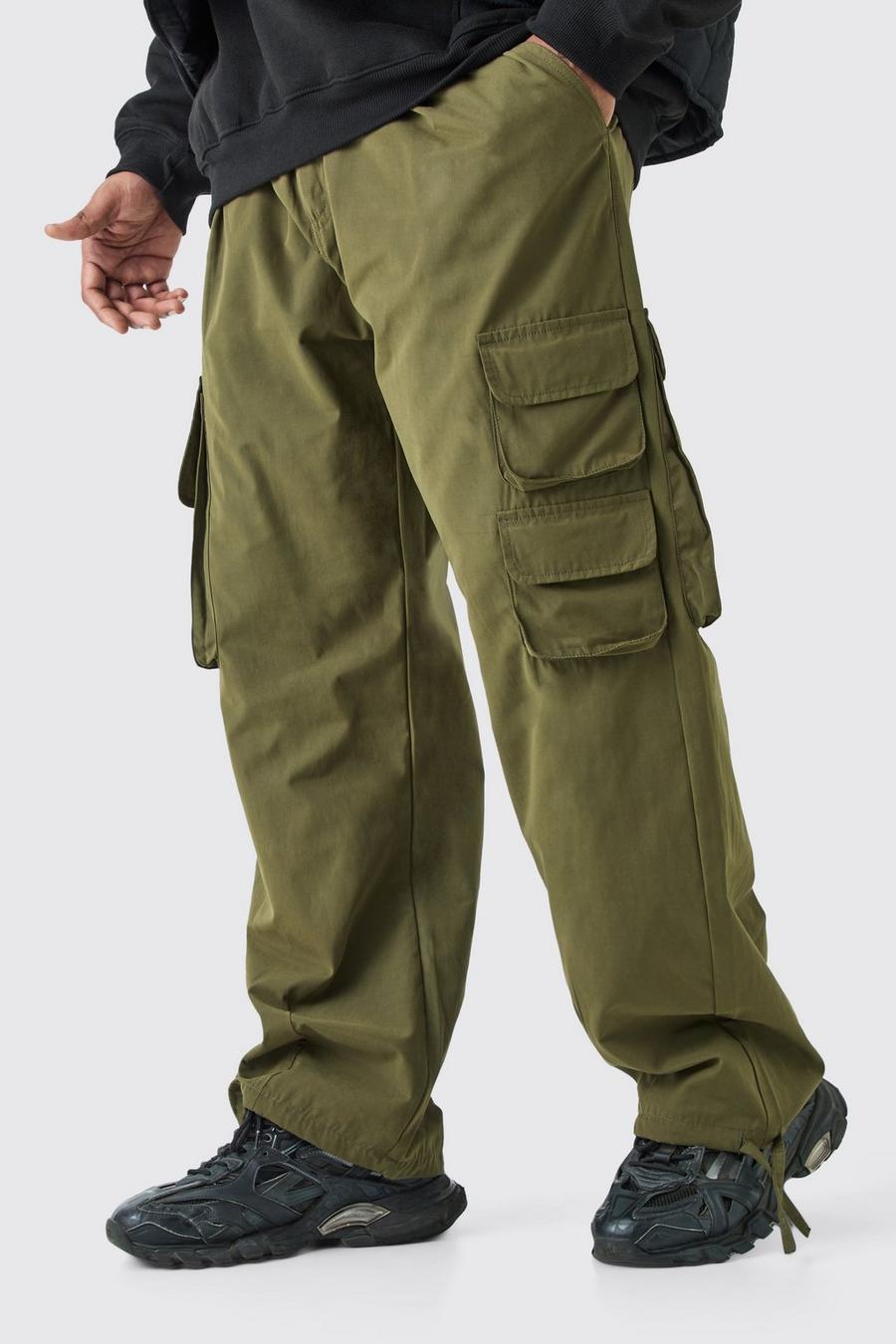 Pantalón Plus cargo plisado aterciopelado holgado con cintura fija, Khaki image number 1