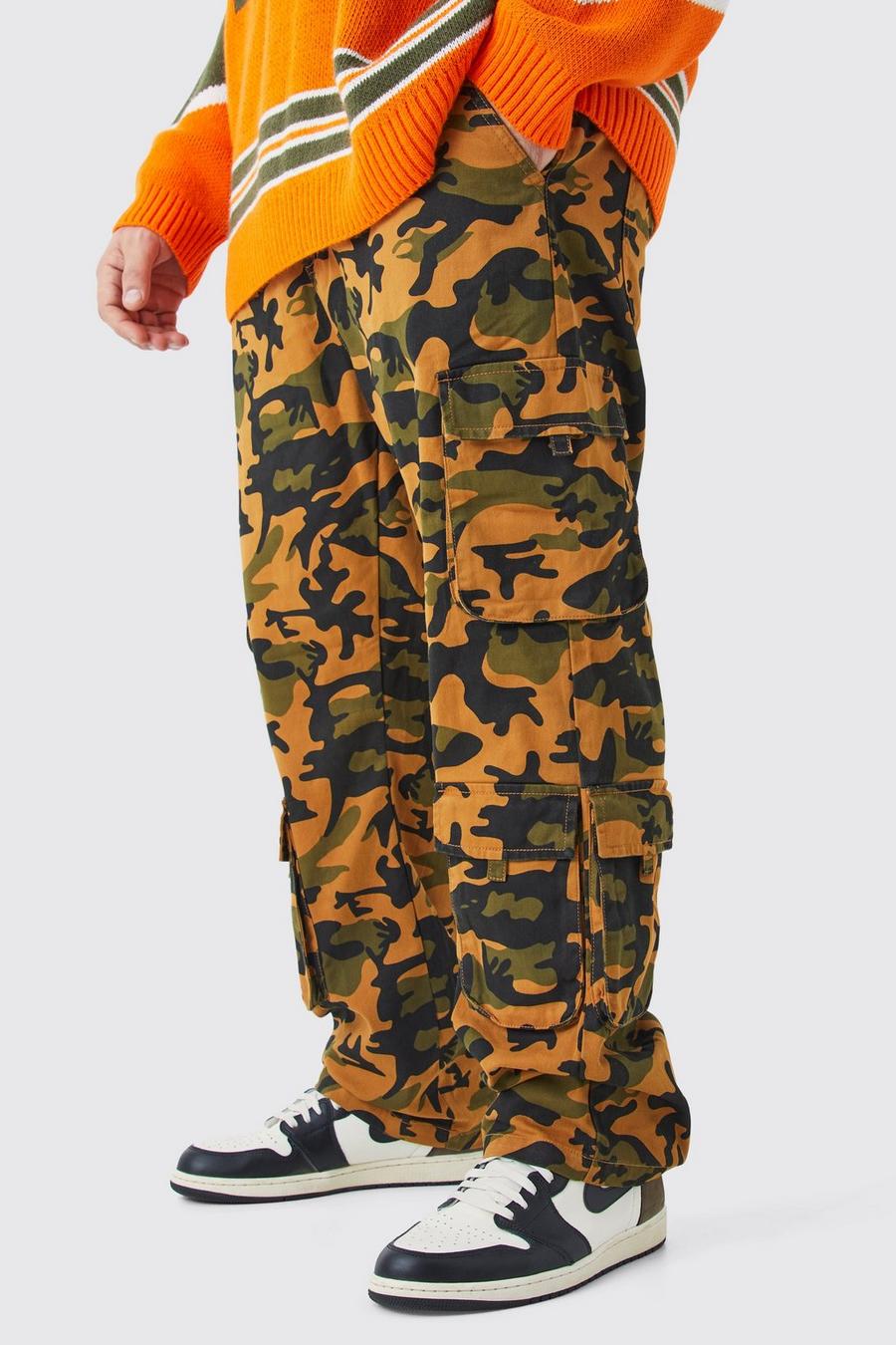 Pantaloni Cargo Plus Size dritti in twill in fantasia militare con vita fissa, Multi image number 1