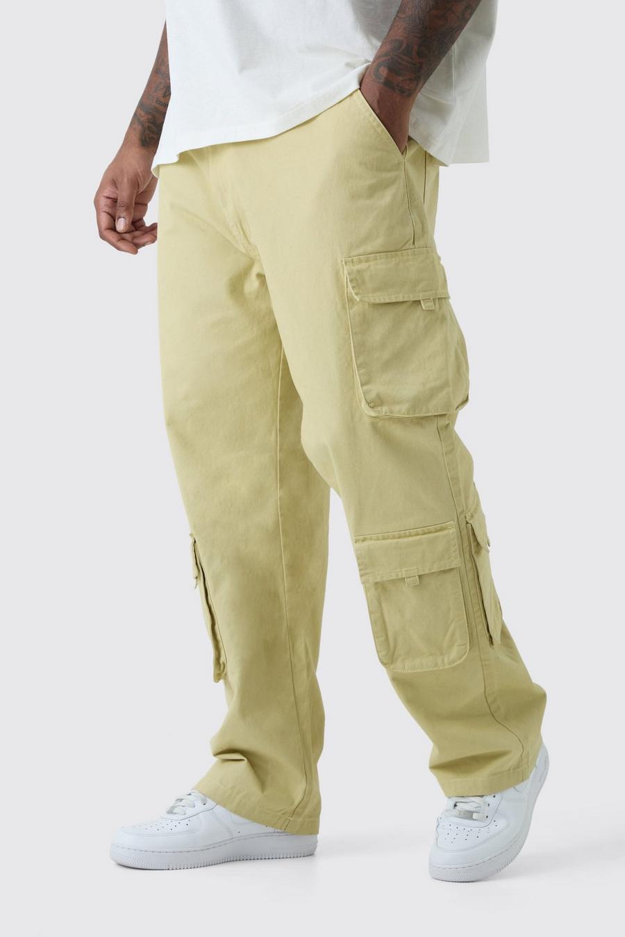 Pantalón Plus cargo de sarga con pernera recta y cintura fija, Sage