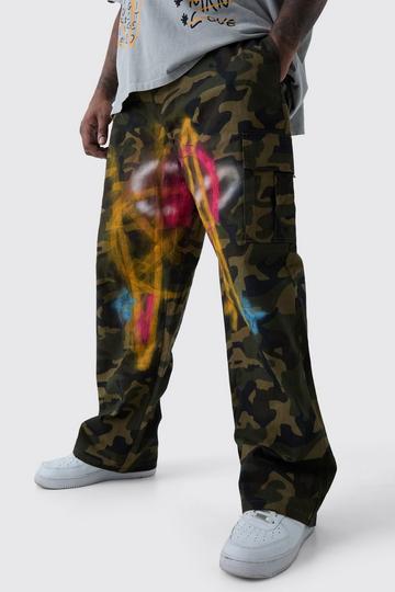 Plus Fixed Waist Relaxed Twill Camo Paint Splatter Cargo Tro multi