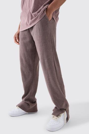 Chocolate Brown Brushed Rib Ottoman Relaxed Split Hem Sweatpant