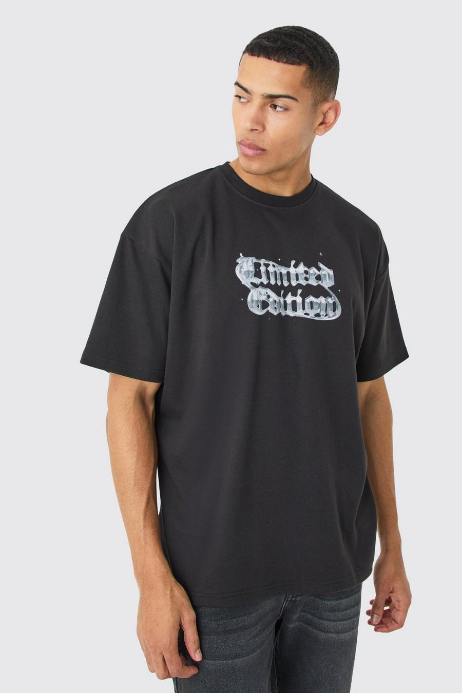 Camiseta oversize con estampado Limited Edition, Black image number 1