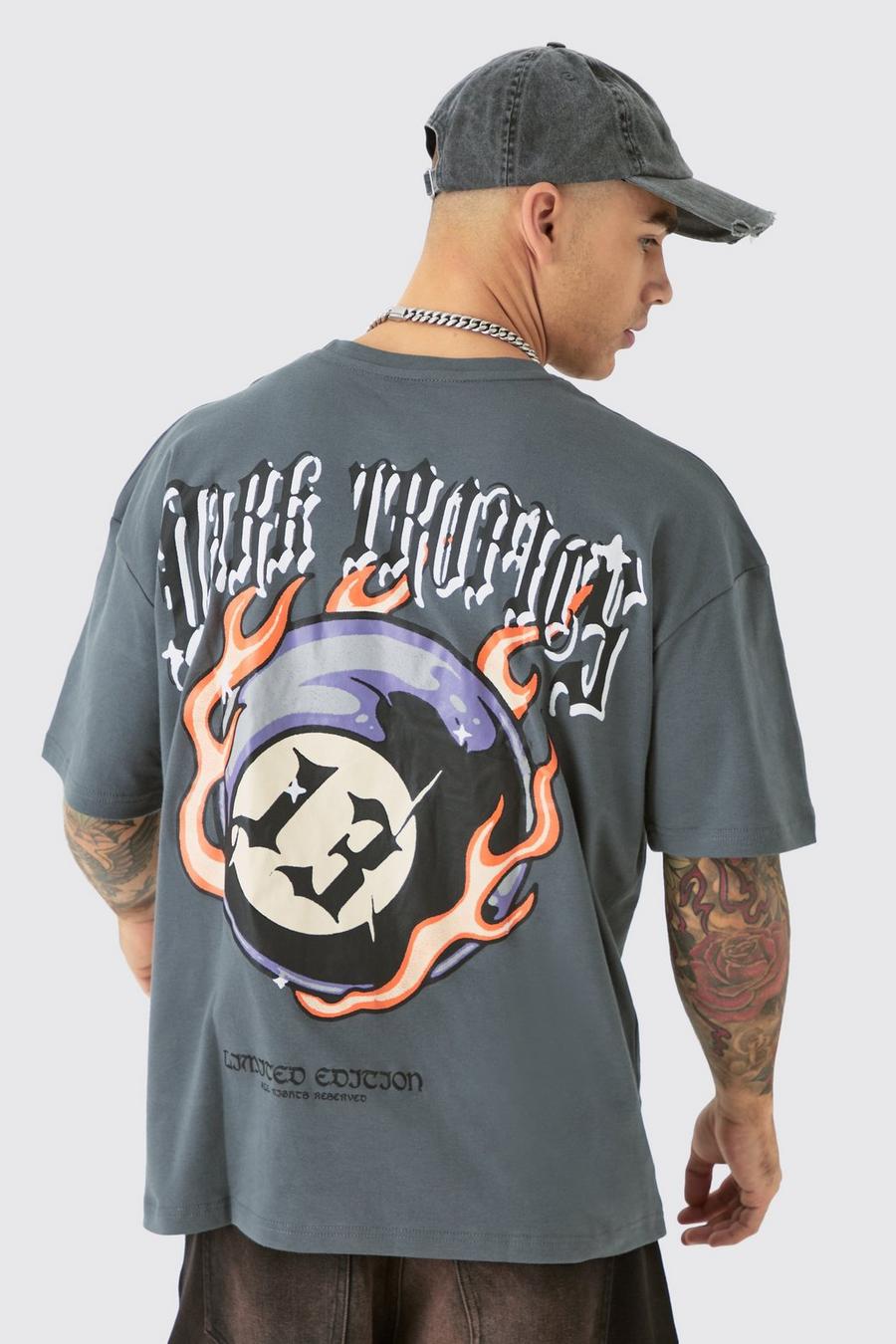 Charcoal Oversized Verweven Dark Tropics T-Shirt image number 1