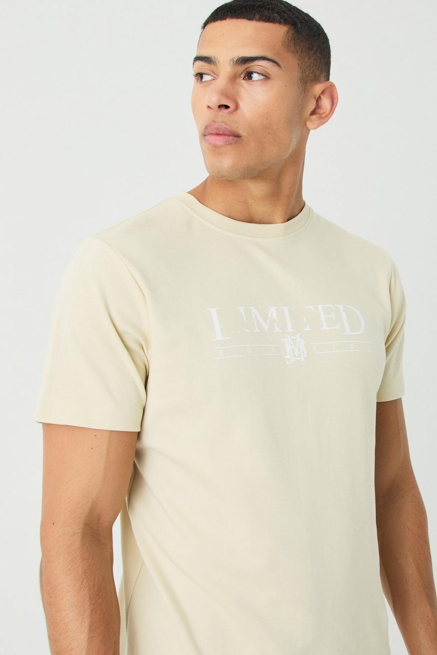 T-shirt Slim Fit Limited Edition con scritta Interlock, Sand