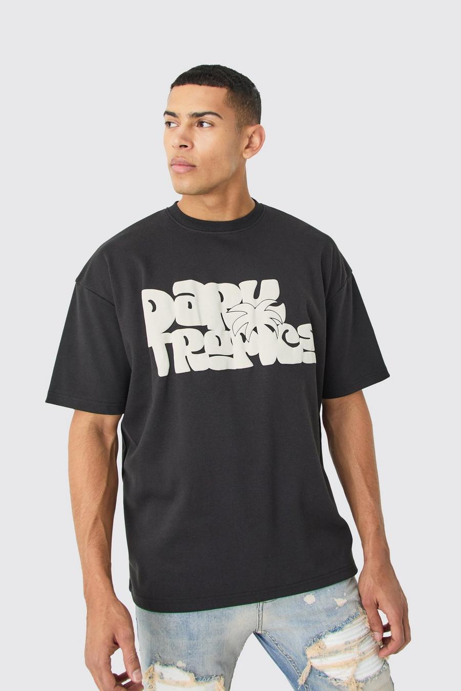 Camiseta oversize con estampado tropical oscuro, Black image number 1