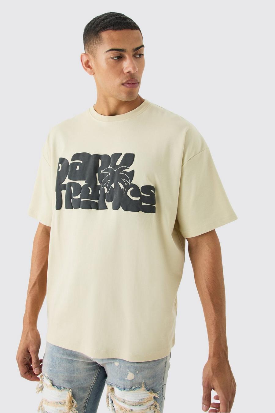 Camiseta oversize con estampado tropical oscuro, Sand