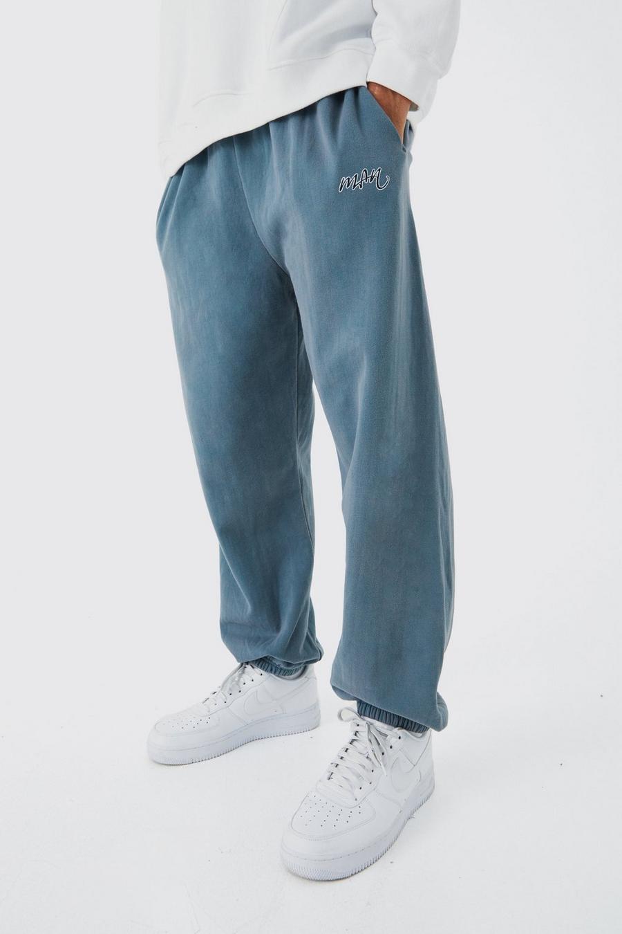 Pantalón deportivo oversize con firma MAN desteñido, Charcoal image number 1