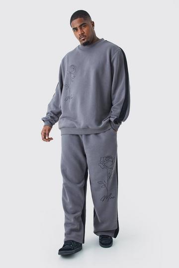 Plus Man Rose Print Gusset Sweatshirt Tracksuit charcoal