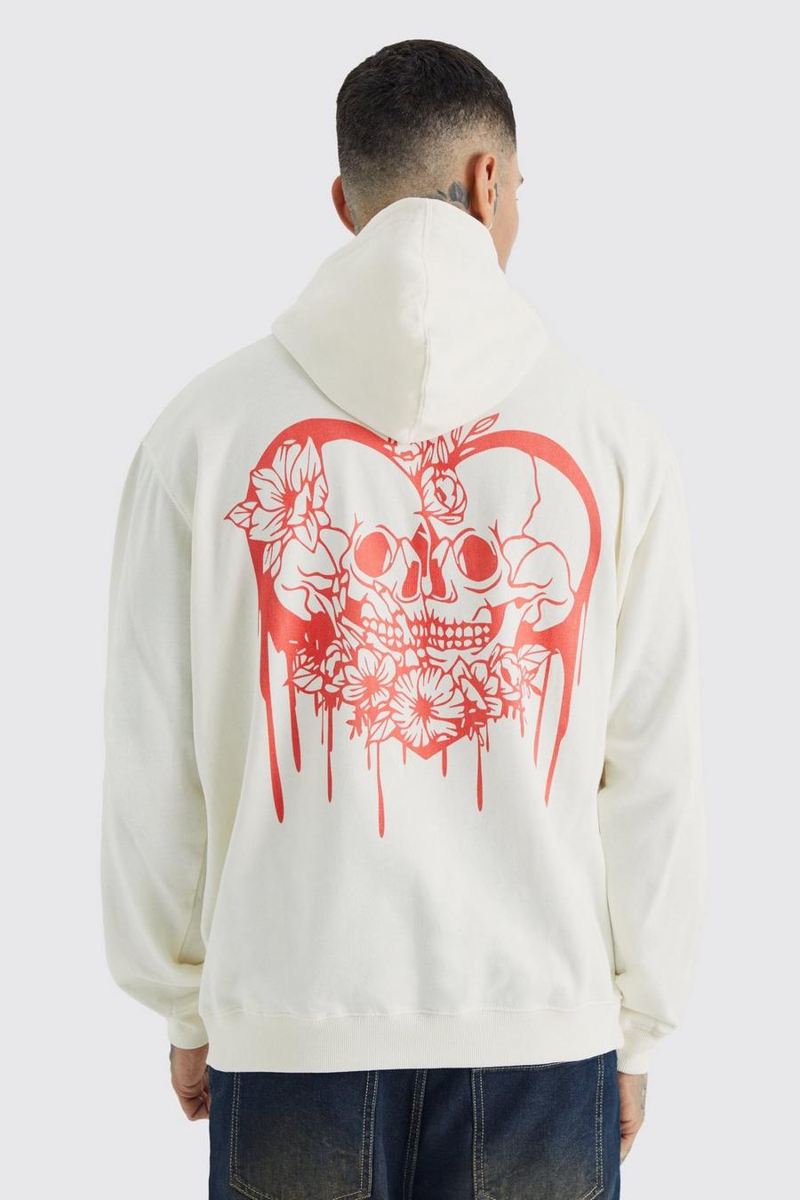 Ecru Tall Oversized Skull Heart Graphic Hoodie image number 1