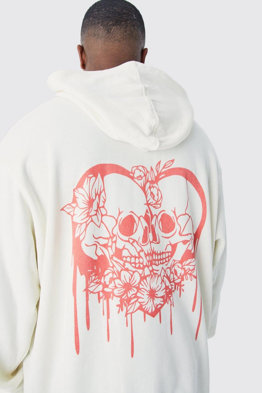 Ecru Plus Oversize hoodie med dödskalle image number 1