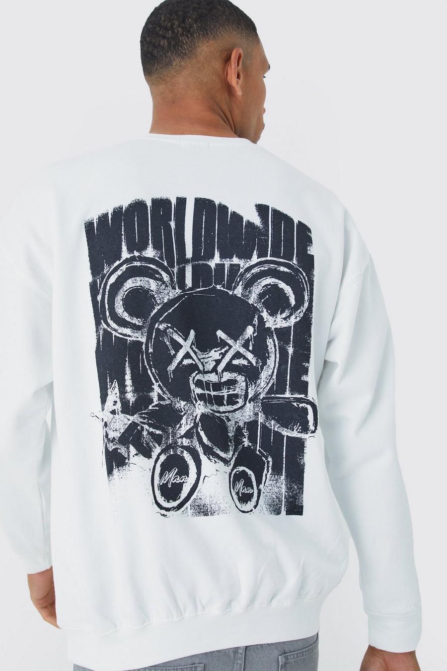 Tall Oversize Sweatshirt mit Teddy-Print, White image number 1
